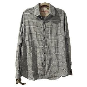 Robert Graham Men XL Plaid Button Down Shirt Blue Gray Contrast Cuff Long Sleeve